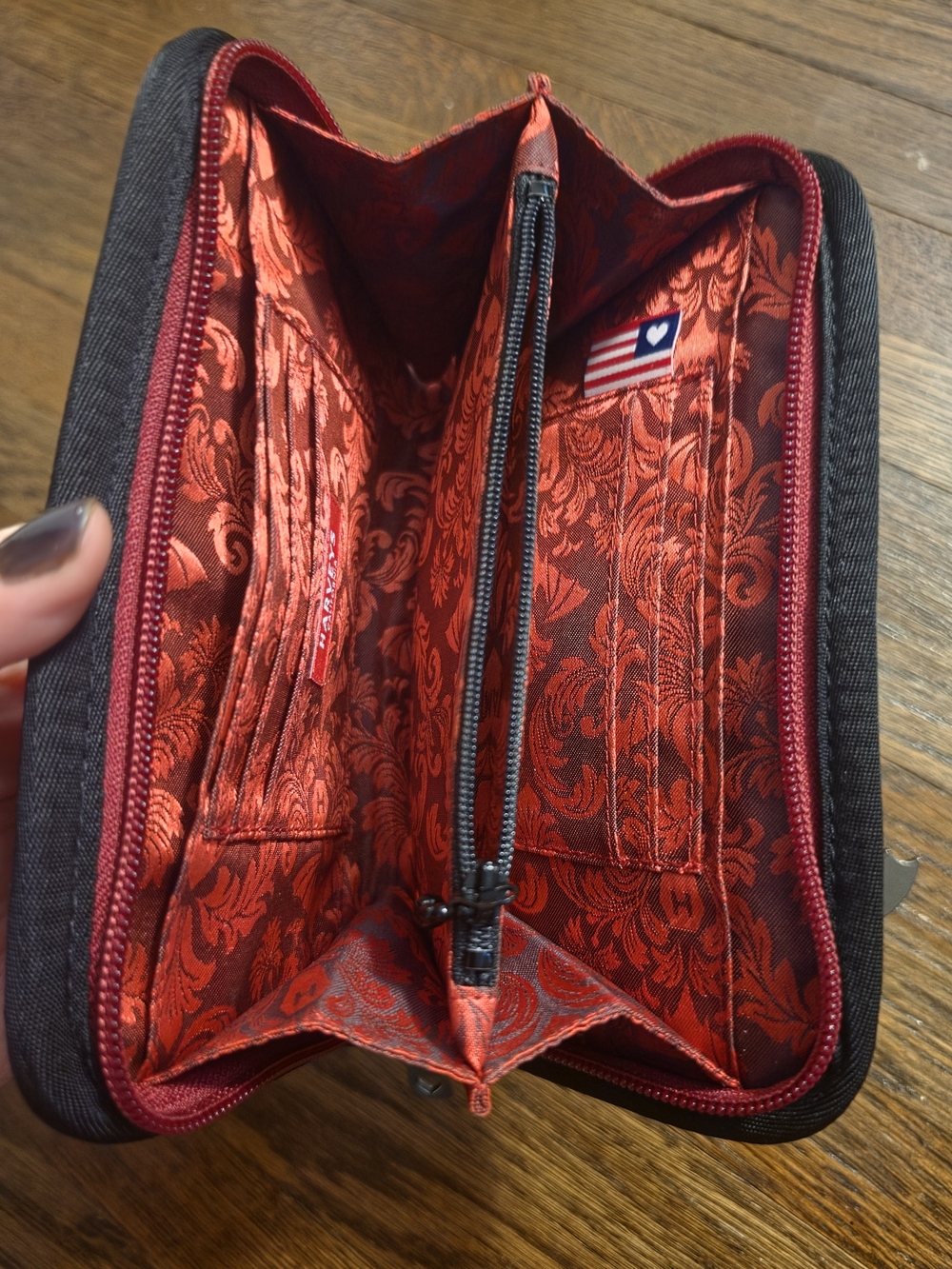 Harveys Red, Burgundy and Black Classic Wallet In Bat/Damask - Picture 3 of 3